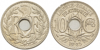 ФРАНЦИЯ 10 САНТИМОВ 1925 ТИП ЛИНДАЙЁ KM 866а медно-никель 4402-752