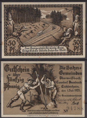 Обервайсбах 50 пфеннигов 1921 Grabowski 1003.1-5/5 бумага UNC (пресс) 8592-54-2-1