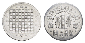 Германия игровой жетон в 1 марку ND разновидность - Шахматная доска с точками, вес 0,8 гр, диаметр 20 мм алюминий UNC 4392-667