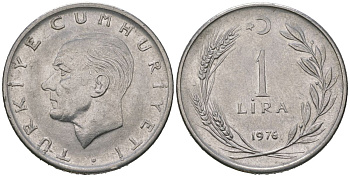 Турция 1 лира 1976 Мустафа Кемаль Ататюрк KM 889a.2 нержавеющая сталь 4620-555