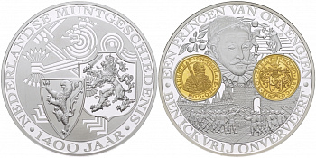 НИДЕРЛАНДЫ МЕДАЛЬ 1400 ЛЕТ НИДЕРЛАНДСКОМУ МОНЕТНОМУ ДЕЛУ , СРЕДНЕВЕКОВЬЕ серебро позолота PROOF 04-092-32