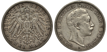 Пруссия 2 марки 1906 A, Вильгельм II (1888-1918) J.102, Weege 101, KM 522 серебро 3711-745