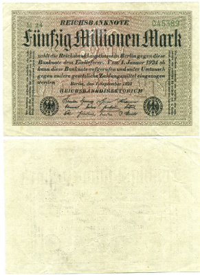 ГЕРМАНИЯ 50000000 МАРОК 1923 ВОДЯНОЙ ЗНАК D Pick 109а бумага 7548-79-2