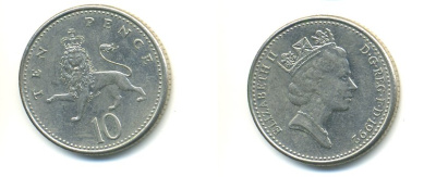 Великобритания 10 пенсов 1992 Елизавета II (1952-2022) KM 938b, Spink 4367 (F4) медно-никель 59-445