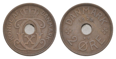 Дания 2 эре 1929 N, Кристиан X (1912-1947) KM 827 бронза 4658-229