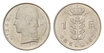 Бельгия 1 франк 1967 Belgie, Бодуэн I (1951-1993) KM 143 медно-никель 4617-815