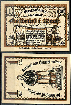 Германия, Дельбрюк 1 марка 1921 нотгельд, 27.1.1921 Grabowski 261.1 бумага UNC (пресс) 00-00-00