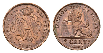 Бельгия 2 сантима 1912 Belges KM 64 медь 71-617
