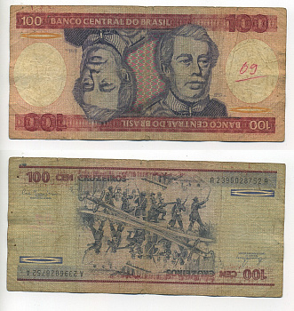 БРАЗИЛИЯ 100 КРУЗЕЙРО 1981 ПОДПИСЬ 20, ГЕРЦОГ КАКСИАС Pick 198a бумага 6289-23-1-1