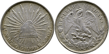 МЕКСИКА 1 ПЕСО 1899 R.S. KM серебро 603-1421