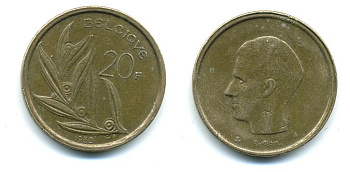 Бельгия 20 франков 1980 Belgique, Бодуэн I (1951-1993) KM 159 никель бронза 25-1636