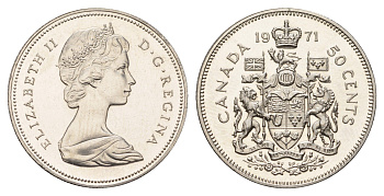 Канада 50 центов 1971 Елизавета II (1952-2022), герб KM 75.1 никель PROOF-LIKE (BU) 603-522