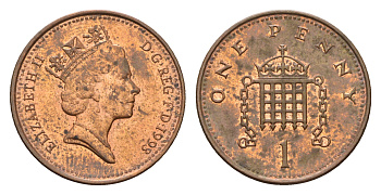 Великобритания 1 пенни 1993 Елизавета II (1952-2022) KM 935a, Spink 4391 (B4) сталь плакированная медью 4681-455
