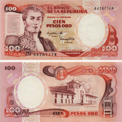 Колумбия 100 песо 1983 Антонио Нариньо, Вилья-де-Лейва Pick 426а бумага UNC (пресс) 8604-28-4-1