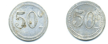 ФРАНЦИЯ 50 САНТИМОВ НАЧАЛО XX ВЕКА d 24 мм, вес около 1,0 гр., платежный жетон., платежный жетон алюминий 89-1057