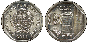 Перу 1 новый соль 2011 чульпа (башня) на кладбище Сильюстани KM 347 медно-никель UNC 4605-252