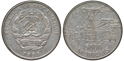 Мозамбик 5000 метикалей 1998 ЛЭП KM 124 никелированная сталь 4162-536