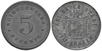 Паппенхайм (Бавария) 5 пфеннингов ND Funck 417.1, Men22.2 25288.1 цинк 4169-1259