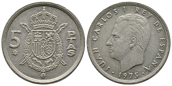 Испания 5 песет 1975 (79) Хуан Карлос I (1975-2014) KM 807 медно-никель 4610-216