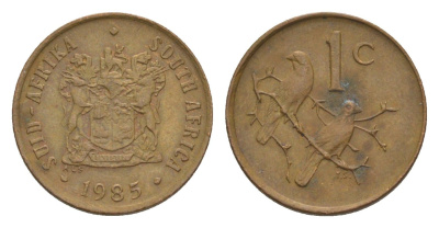 ЮАР 1 цент 1985 герб, капские воробьи KM 82 бронза 4608-324