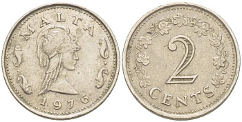 Мальта 2 цента 1976 Пентесилея, царица амазонок KM 9 медно-никель 217-1035