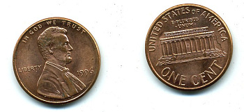 США 1 ЦЕНТ 1996 ЛИНКОЛЬН KM 201b цинк плакированный медью 46-1039