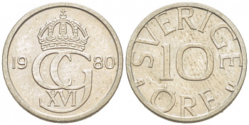 Швеция 10 эре 1980 Карл XVI Густав (1973- ) KM 8500 медно-никель 3955-342