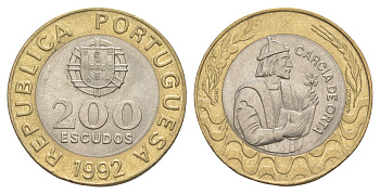 Португалия 200 эскудо 1992 Гарсия Де Орта (1501-1568) KM 655 биметалл UNC 4566-344