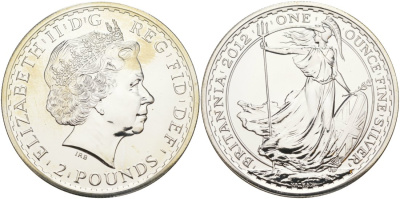 Великобритания 2 фунта 2005 Елизавета II (1952-2022), британия с щитом и трезубцем KM NEW серебро UNC 00-000-00