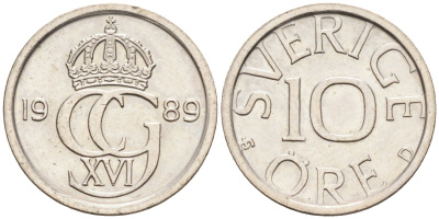 Швеция 10 эре 1989 Карл XVI Густав (1973- ) KM 850 медно-никель UNC 4585-444