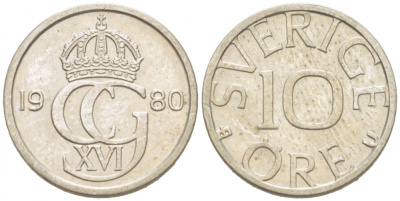 Швеция 10 эре 1980 Карл XVI Густав (1973- ) KM 8500 медно-никель 3955-342