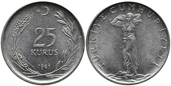 ТУРЦИЯ 25 КУРУШЕЙ 1961 KM 892.2 нержавеющая сталь 4541-542