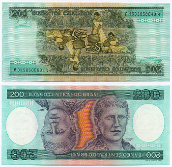 БРАЗИЛИЯ 200 КРУЗЕЙРО 1984 ПОДПИСЬ 21, СЕРИЯ А 4693, ПРИНЦЕССА ИЗАБЕЛА Pick 199b бумага UNC (ПРЕСС) 8564-49-3