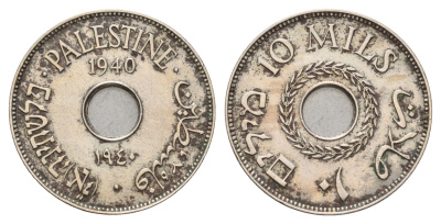 Израиль, Палестина 10 милей (милсов) 1940 Британская администрация KM 4 медно-никель 4678-946