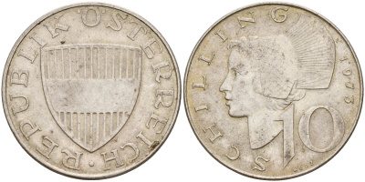 Австрия 10 шиллингов 1973 KM 2882 серебро 4157-1045