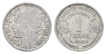 Франция 1 франк 1947 KM 885a.1 алюминий 4704-431