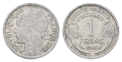 Франция 1 франк 1947 KM 885a.1 алюминий 4704-431