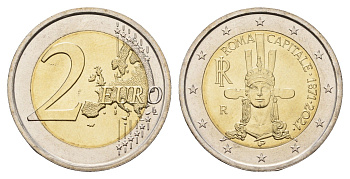 Италия 2 евро 2021 150 лет объявлению Рима столицей Италии KM 452 биметалл UNC 68-1225