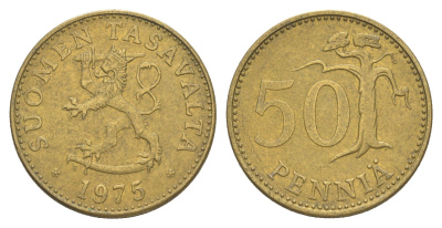 Финляндия 50 пенни 1975 KM 48 алюминиевая бронза 4525-457