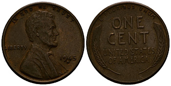 США 1 цент 1945 Линкольн, D KM A132 медь цинк 4164-849