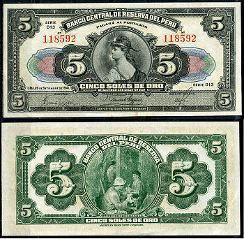 Перу 5 солей 1941 свобода, нефтяная промышленность Pick 66A a  бумага  UNC (пресс) 451-729-3