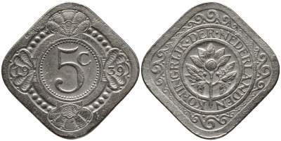 Нидерланды 5 центов 1939 Вильгельмина (1890-1948) KM 153 медно-никель 4387-725