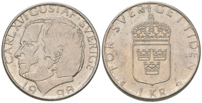 Швеция 1 крона 1998 D, Карл XVI Густав (1973-) KM 852a медно-никель 4561-432