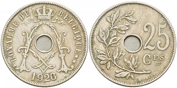 БЕЛЬГИЯ 25 САНТИМОВ 1926/3 BELGIQUE KM 68.1 медно-никель 87-1534