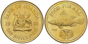 Уганда 200 шиллингов 1995 50 лет ФАО KM 148 алюминиевая бронза UNC 4574-1026