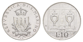 Сан-Марино 10 лир 1979 Институциональные органы государства KM 92 алюминий UNC 4648-252