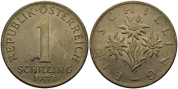 АВСТРИЯ 1 ШИЛЛИНГ 1983 KM 2886 алюминиевая бронза 98-122