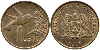 Тринидад и Тобаго 1 цент 1977 колибри KM 29 бронза 4396-958