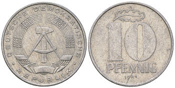 ГДР 10 пфеннигов 1983 А KM 10 алюминий 3459-643