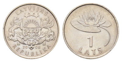 Латвия 1 лат 2008 Лилия KM 92 медно-никель UNC 4679-339